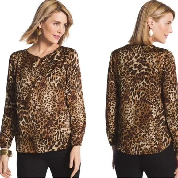 Chicos satin leopard tassel blouse - Picture 1 of 11